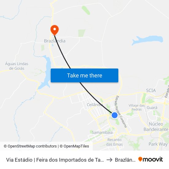Via Estádio | Feira dos Importados de Taguatinga to Brazlândia map