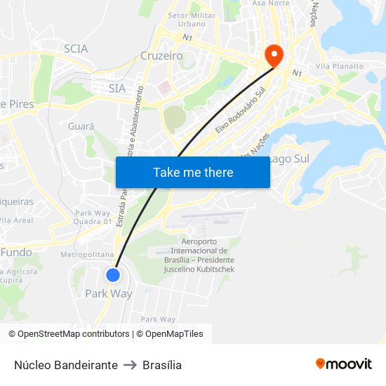 Núcleo Bandeirante to Brasília map