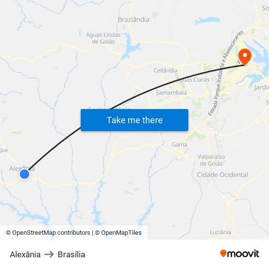 Alexânia to Brasília map