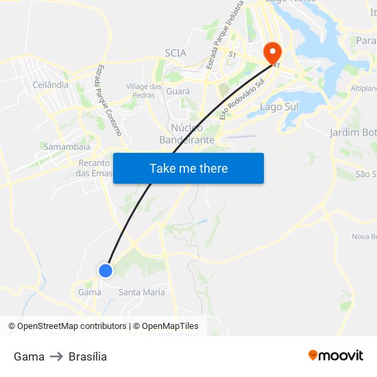 Gama to Brasília map