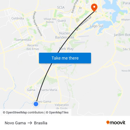 Novo Gama to Brasília map