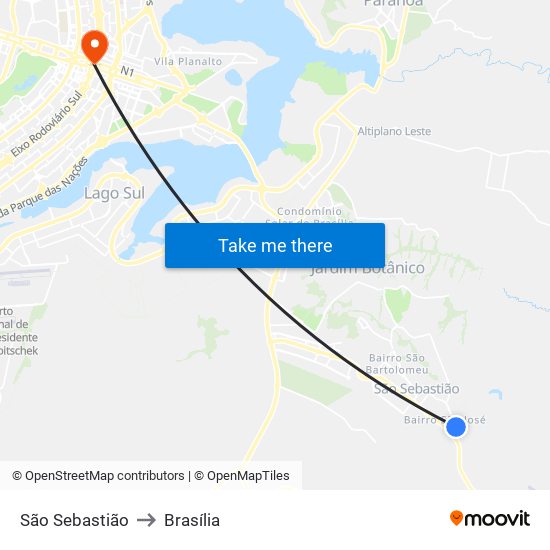 São Sebastião to Brasília map