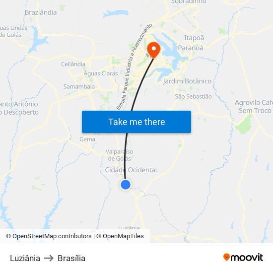 Luziânia to Brasília map