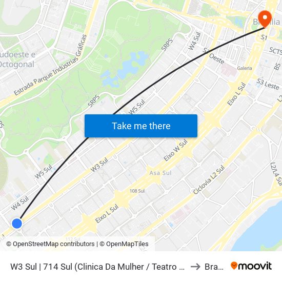 W3 Sul | 714 Sul (Clinica Da Mulher / Teatro Dos Bancários) to Brasília map