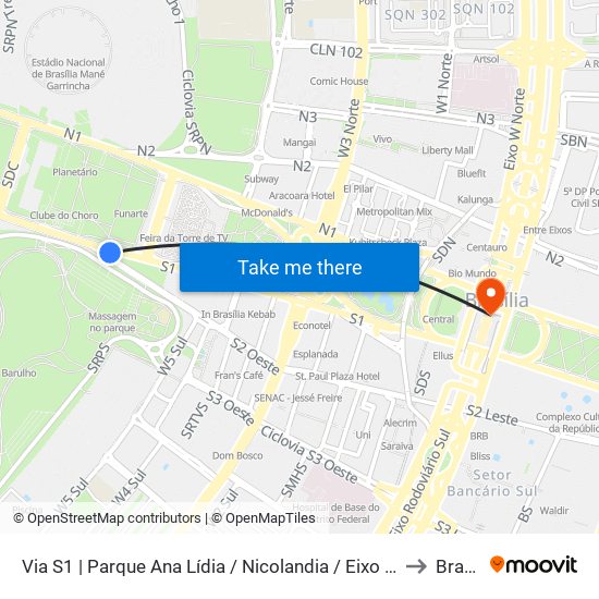 Via S1 | Parque Ana Lídia / Nicolandia / Eixo Ibero-Americano to Brasília map