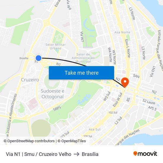 Via N1 | Smu / Cruzeiro Velho to Brasília map