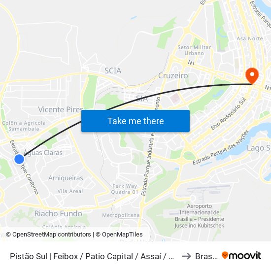 Pistão Sul | Feibox / Patio Capital / Assaí / Leroy Merlin to Brasília map