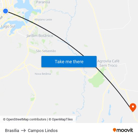 Brasília to Campos Lindos map