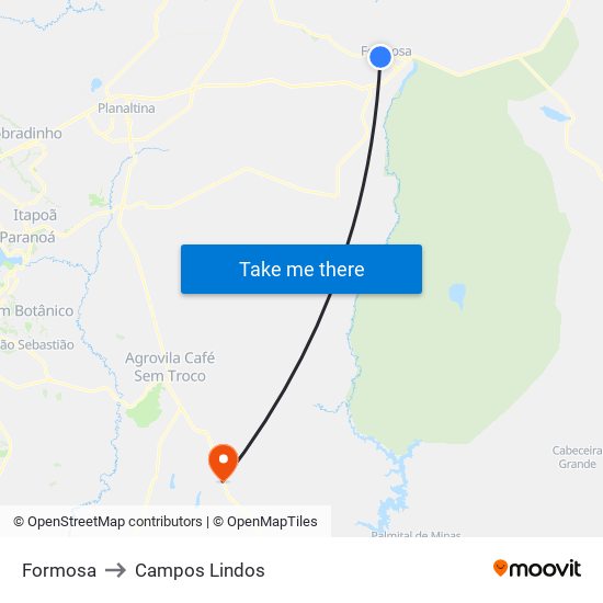 Formosa to Campos Lindos map