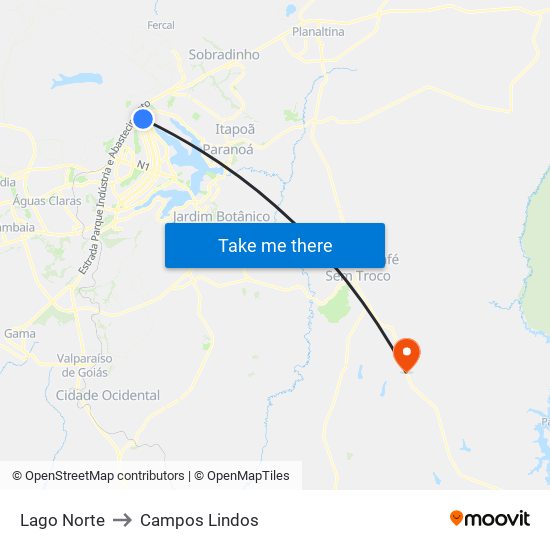 Lago Norte to Campos Lindos map