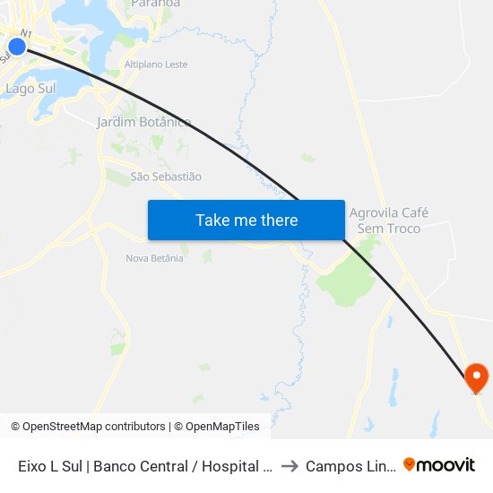Eixo L Sul | Banco Central / Hospital de Base to Campos Lindos map