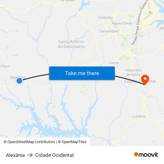 Alexânia to Cidade Ocidental map