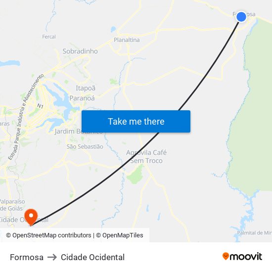 Formosa to Cidade Ocidental map