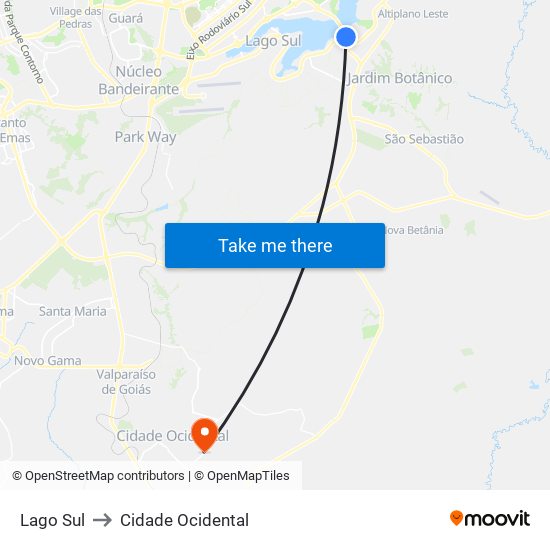 Lago Sul to Cidade Ocidental map