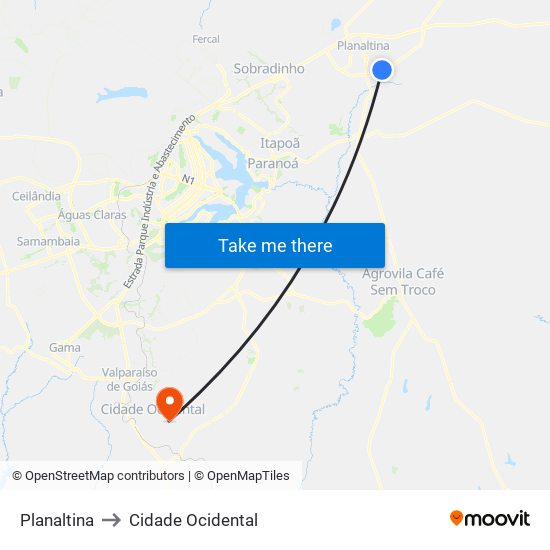 Planaltina to Cidade Ocidental map