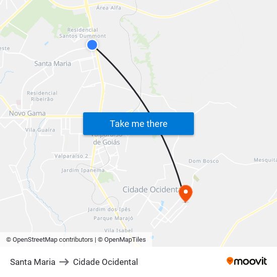 Santa Maria to Cidade Ocidental map