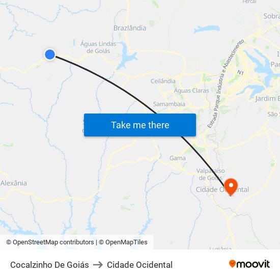 Cocalzinho De Goiás to Cidade Ocidental map