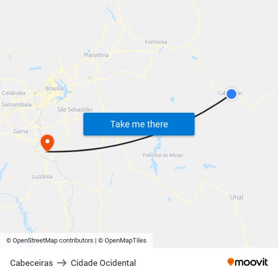 Cabeceiras to Cidade Ocidental map