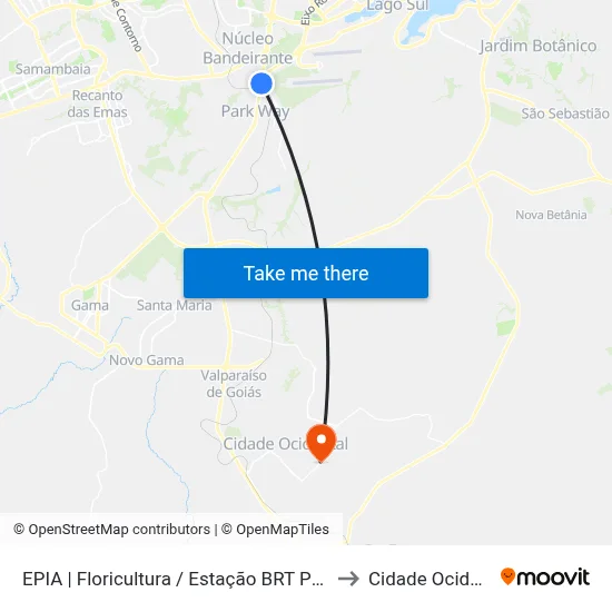 EPIA | Floricultura / Estação BRT Park Way to Cidade Ocidental map