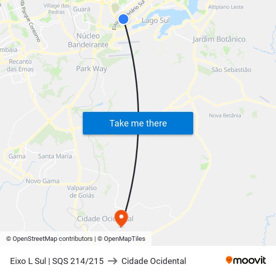 Eixo L Sul | SQS 214/215 to Cidade Ocidental map