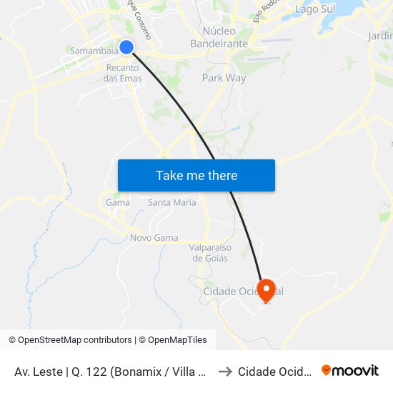 Av. Leste | Q. 122 (Bonamix / Villa Butiquim) to Cidade Ocidental map