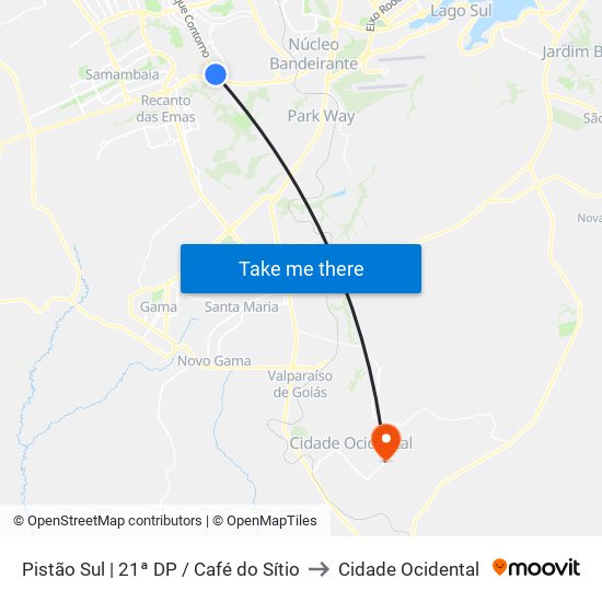 Pistão Sul | Qs 9 (21ª Dp / Café Do Sítio) to Cidade Ocidental map