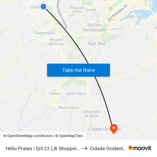 Hélio Prates | Qnl 23 (Jk Shopping) to Cidade Ocidental map