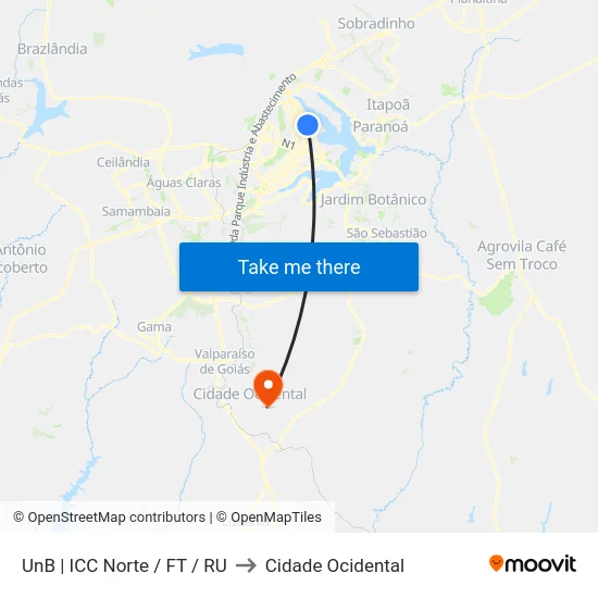 UnB | ICC Norte / FT / RU to Cidade Ocidental map