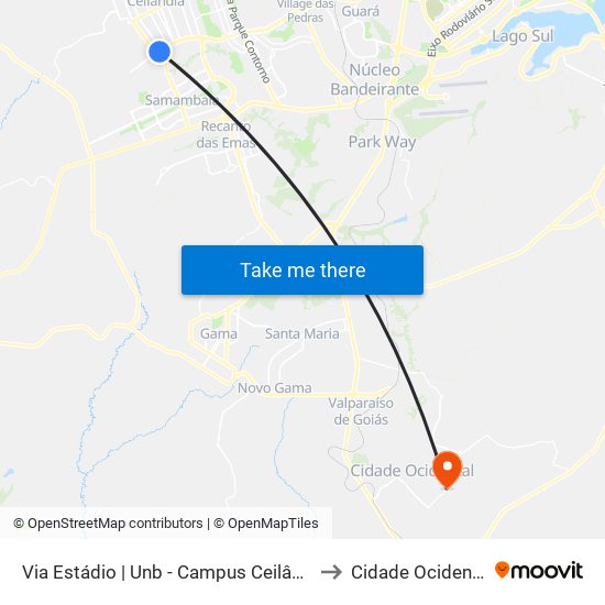 Via Estádio | Unb - Campus Ceilândia to Cidade Ocidental map