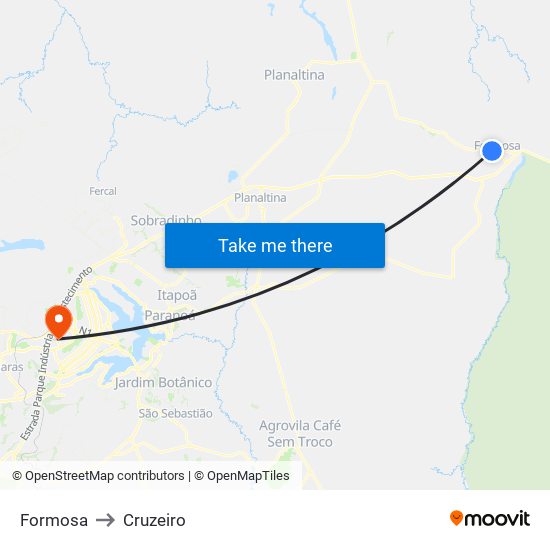 Formosa to Cruzeiro map
