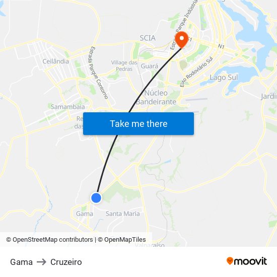 Gama to Cruzeiro map