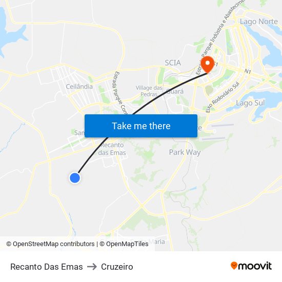 Recanto Das Emas to Cruzeiro map