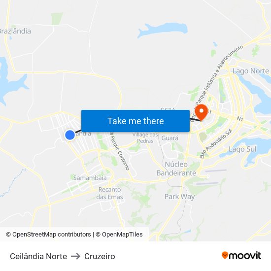 Ceilândia Norte to Cruzeiro map
