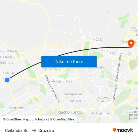 Ceilândia Sul to Cruzeiro map