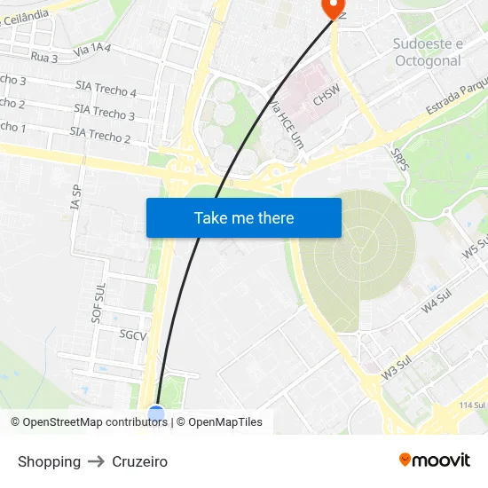 Shopping to Cruzeiro map