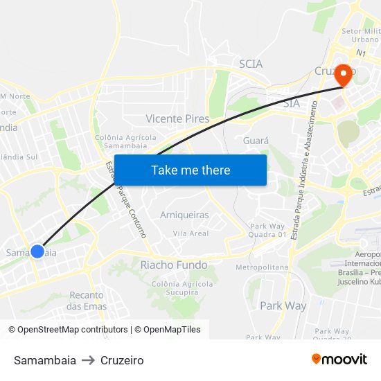 Samambaia to Cruzeiro map