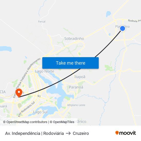 Av. Independência | Rodoviária to Cruzeiro map