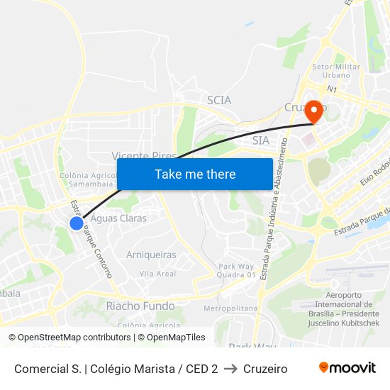 Comercial Sul | Colégio Marista / Ced 2 to Cruzeiro map