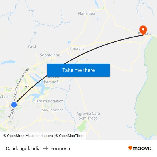 Candangolândia to Formosa map