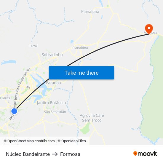 Núcleo Bandeirante to Formosa map