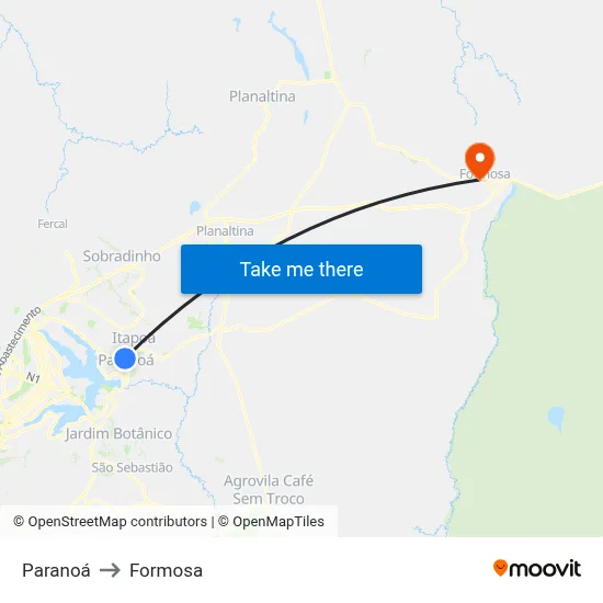 Paranoá to Formosa map