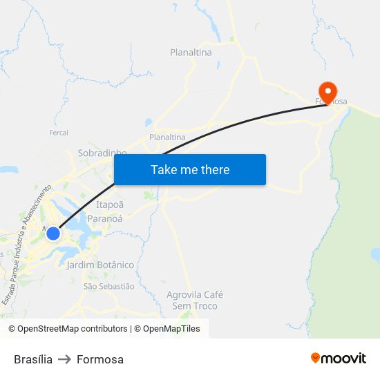 Brasília to Formosa map