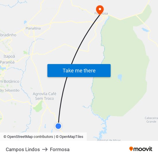 Campos Lindos to Formosa map