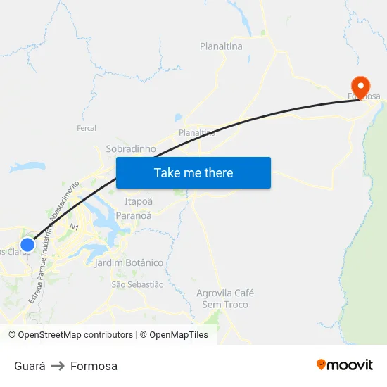 Guará to Formosa map