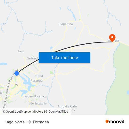 Lago Norte to Formosa map