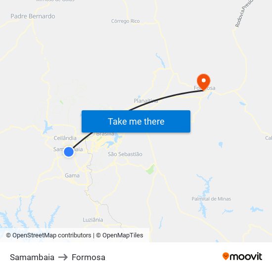 Samambaia to Formosa map