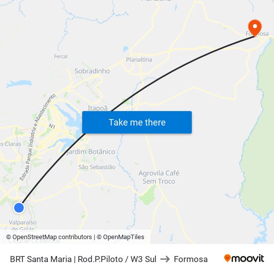 BRT Santa Maria | Rod.P.Piloto / W3 Sul to Formosa map