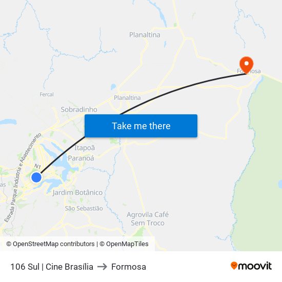 106 Sul | Cine Brasília to Formosa map