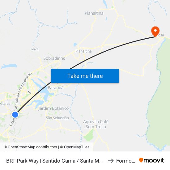 BRT Park Way | Sentido Gama / Santa Maria to Formosa map