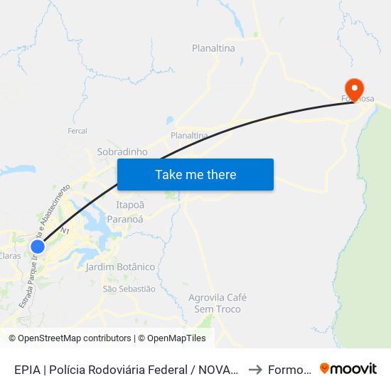 EPIA | Polícia Rodoviária Federal / NOVACAP to Formosa map